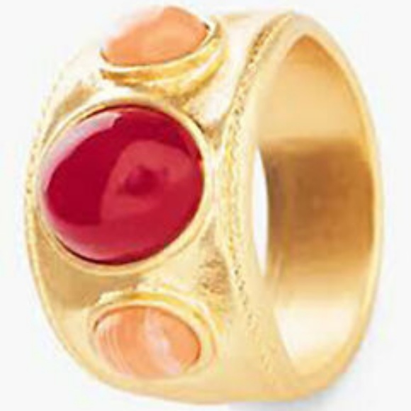 Chico's Austyn CORAL RUBY GEMSTONE MATTE GOLD SIGNATURE Ring SZ 6 7 8 9 NWT 39 - Picture 1 of 4